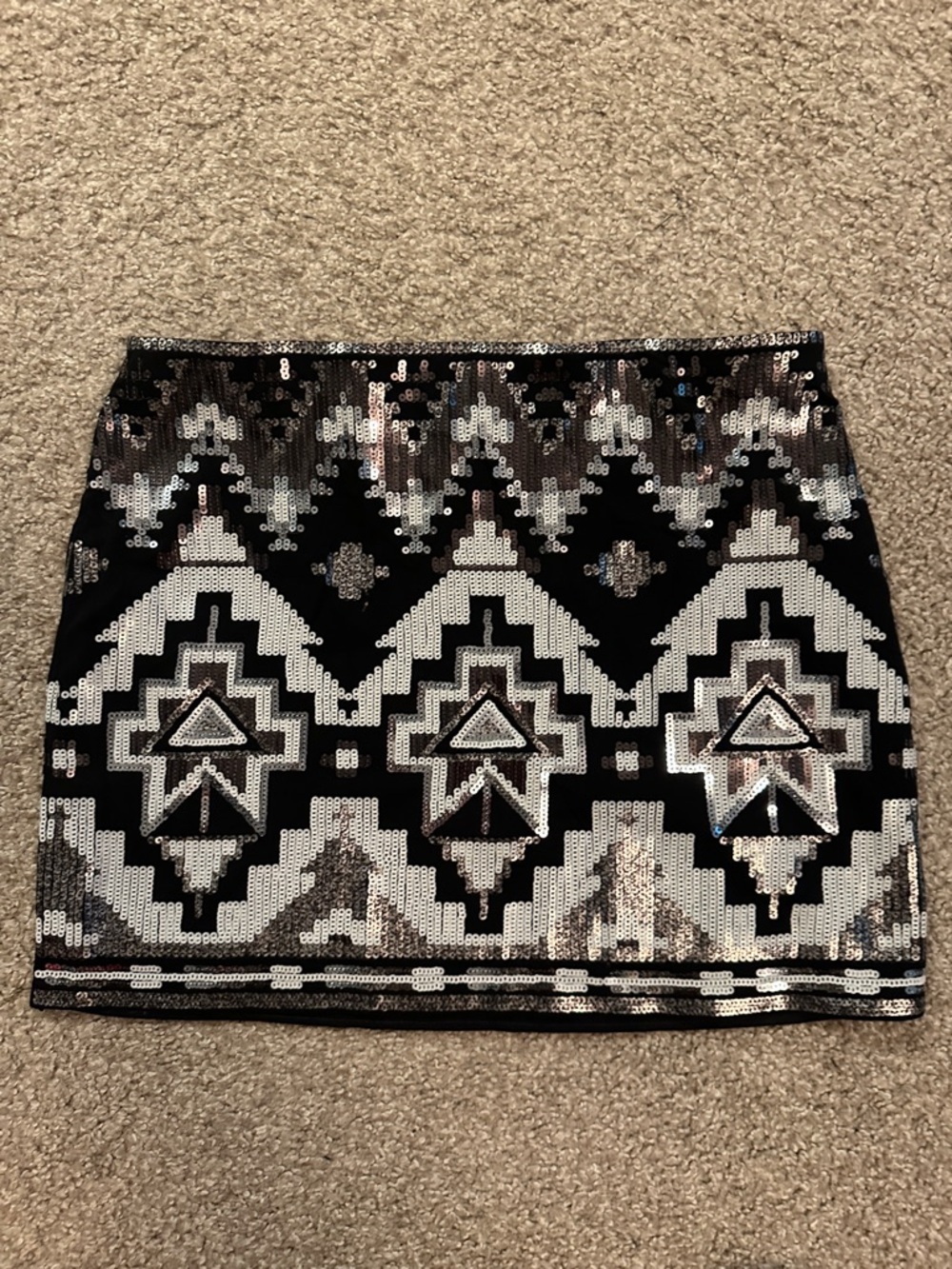 Express Black & Silver Sequin Geometric Mini Skirt